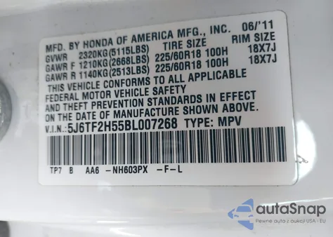 2011 Honda Accord Crosstour Ex-L z USA, uszkodzony, nr VIN 5J6TF2H55BL007268